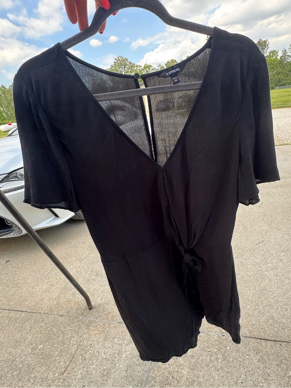 Express Black Tie-Front V-Neck Short Sleeve Romper